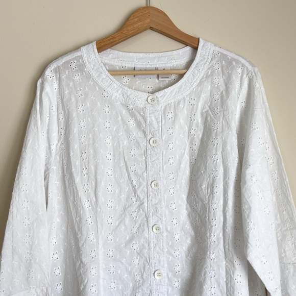 White Eyelet Cottage Button-Up Blouse - Picture 2 of 6